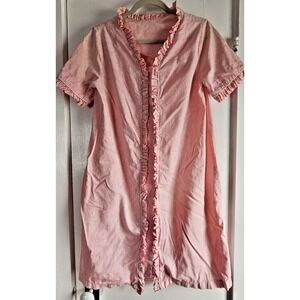 Vintage Dutchmaid ruffled trims snap button robe cotton womens 14 pink